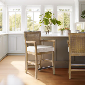 Rattan Back Counter Height Bar Stool – Upholstered Farmhouse Design