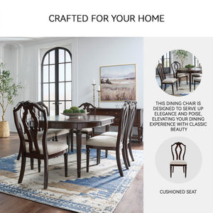 Traditional Upholstered Dining Chairs - Dark Brown & Tan, Set of 2
