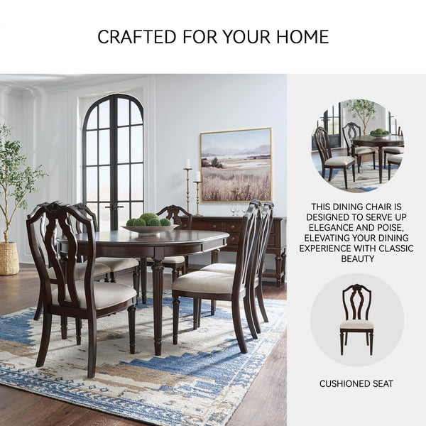 Traditional Upholstered Dining Chairs - Dark Brown & Tan, Set of 2
