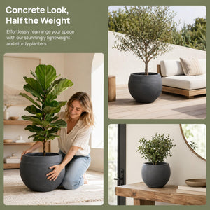 Round Planter Pots Set of 2 — Outdoor & Indoor, MGO, Drainage Hole, 13" & 10"