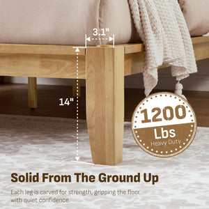 Japandi Solid Wood Platform Bed Frame with Optional Headboard