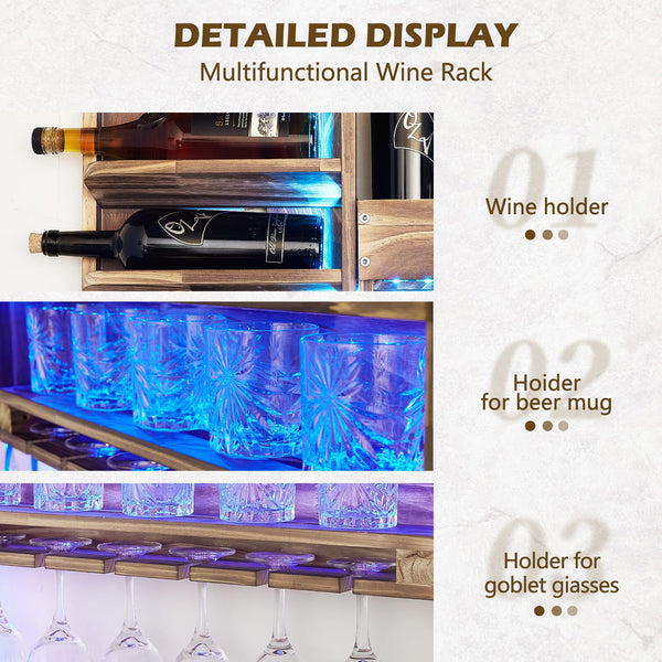 Wall Mounted Wine Rack with LED Lights — Industrial Wood Storage
