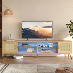 80-Inch Rattan TV Stand with LED Lights & Storage