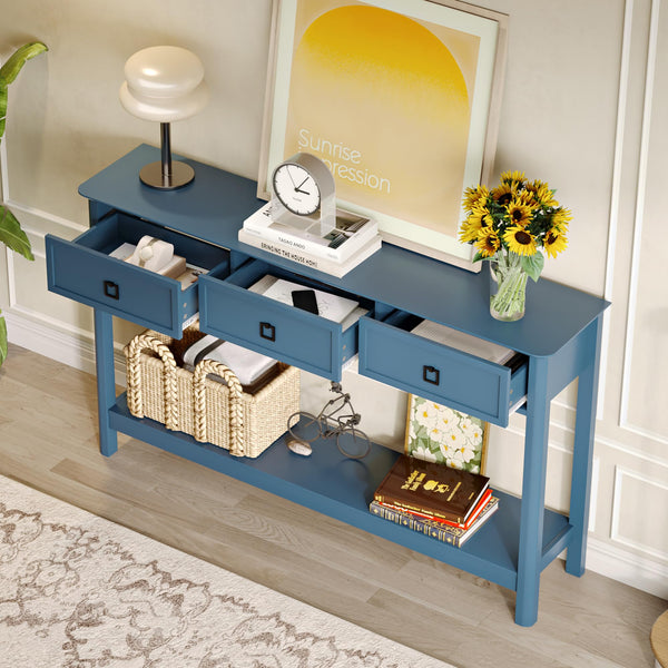 53.1" Console Table with 3 Drawers & Open Shelf
