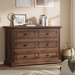 6-Drawer Dresser with Charging Station, 47" Wide – Dark Walnut