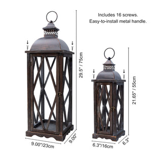 Farmhouse Outdoor Lanterns Set of 2 – Rustic Candle Holder Decor for Patio, Porch & Garden