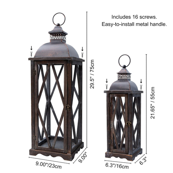 Farmhouse Outdoor Lanterns Set of 2 – Rustic Candle Holder Decor for Patio, Porch & Garden