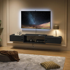 55" Floating TV Stand with Power Outlets and Cabinet Doors
