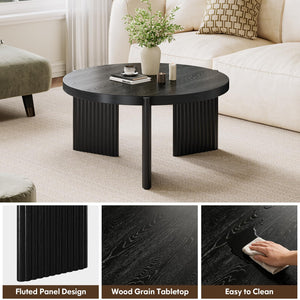 Round Coffee Table – Black Fluted