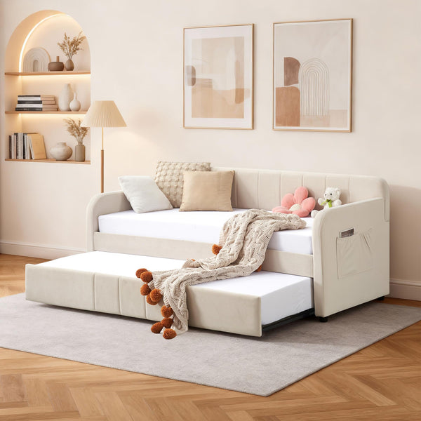 Twin Size Velvet Daybed with Pop-Up Trundle