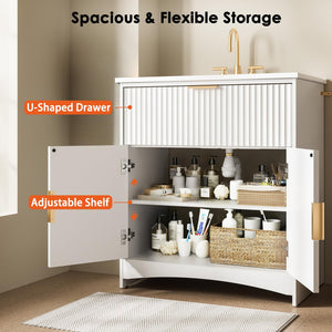 30-Inch Fluted Bathroom Vanity with Ceramic Sink