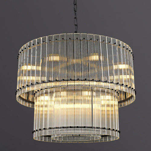 3-Tier Round Crystal Glass Chandelier with Water Ripple Design