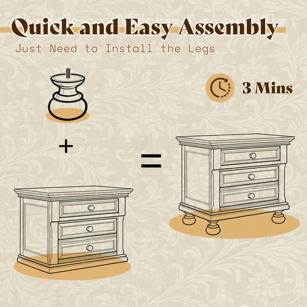 Solid Wood 3-Piece King Bedroom Set with Nightstands