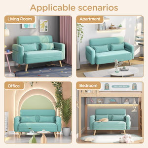 46" Modern Fabric Loveseat Sofa with Lumbar Pillows & Solid Wood Legs