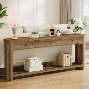 70.9" Extra Long Console Table with 3 Drawers & Open Shelves