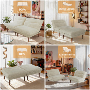 Convertible Futon Sofa Bed with Adjustable Backrest – 75 Inch Corduroy Loveseat