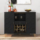Modern Bar Cabinet with Drawer, Wine Glass Racks & Geometric Door