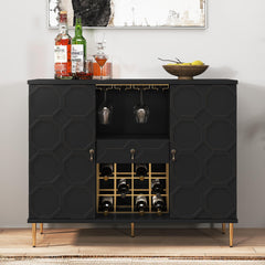 Modern Bar Cabinet with Drawer, Wine Glass Racks & Geometric Door