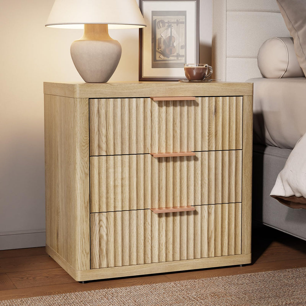 3-Drawer Nightstand with Fluted Design & Metal Handle
