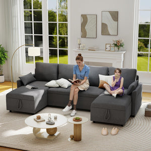 L-Shaped Sleeper Sofa with Pull-Out Bed & Storage
