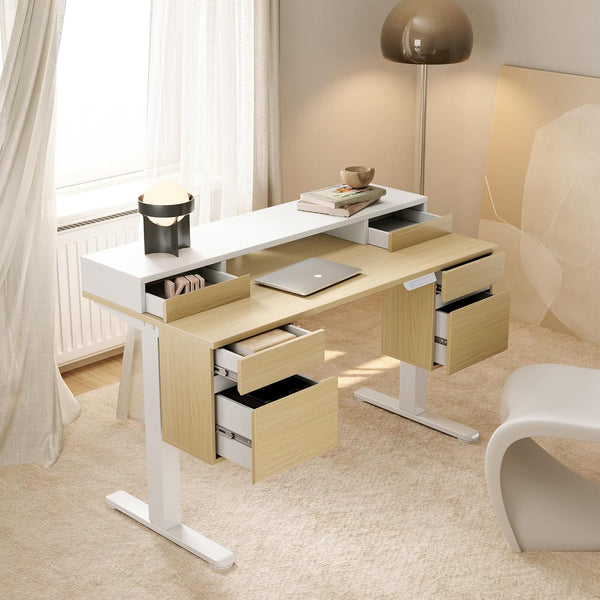 Electric Standing Desk with 6 Drawers & Monitor Shelf, 55 Inch
