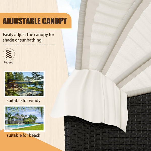 Round Patio Daybed with Retractable Canopy & Washable Cushions