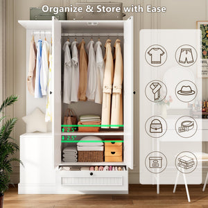 2-Door Wardrobe Closet with Mirror
