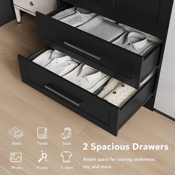 2-in-1 Wooden Armoire Wardrobe Closet with Drawers