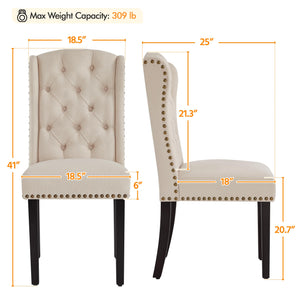 Button-Tufted Upholstered Dining Chairs with Solid Wood Legs – Beige