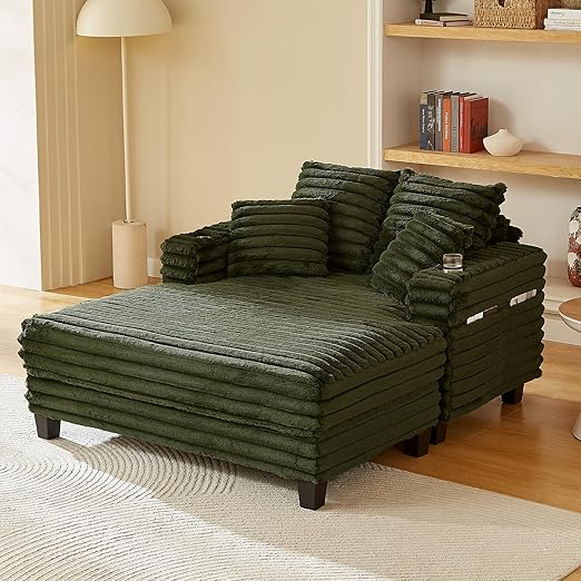 Oversized Chaise Lounge Chair with Wood Frame & Storage