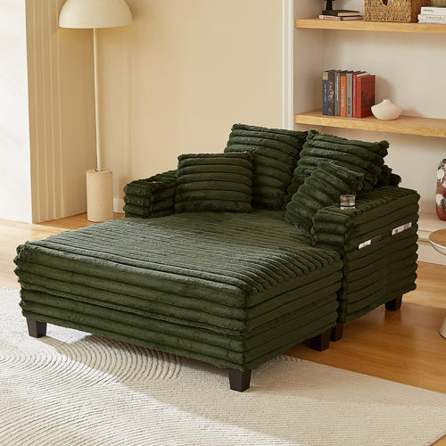 Oversized Chaise Lounge Chair with Wood Frame & Storage