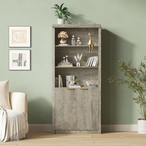 Tall Bookcase with Doors – 5-Tier, 70.87" H, Grey