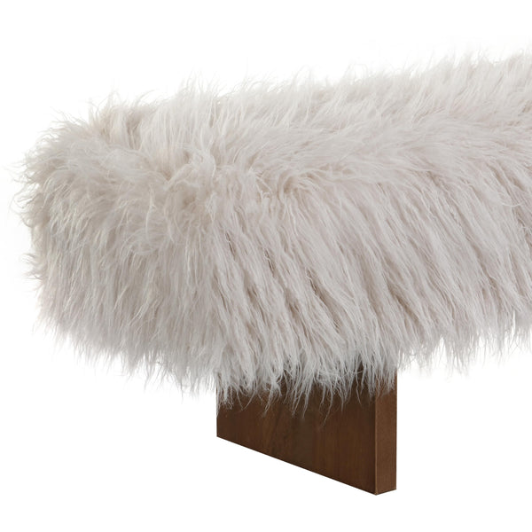 Faux Wool Upholstered Bedroom Bench with Rubberwood Legs