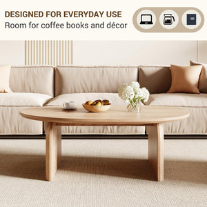 Oval Coffee Table – Natural Wood, Modern Living Room Center Table