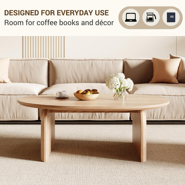 Oval Coffee Table – Natural Wood, Modern Living Room Center Table