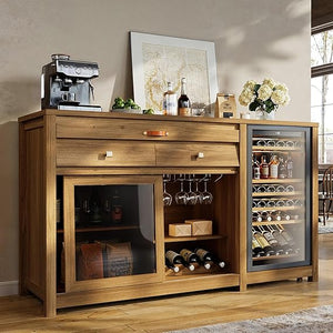 Extra Large Coffee Bar Cabinet with Fridge Space & Power Outlet