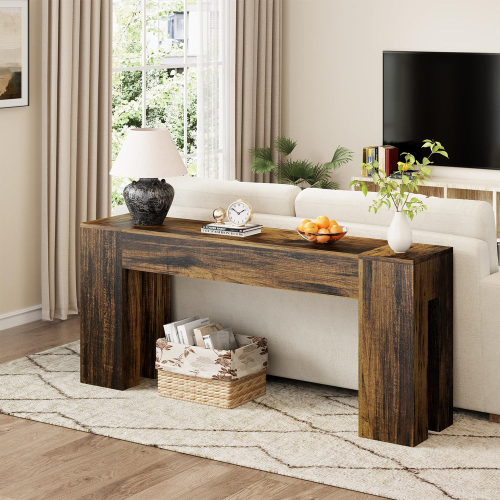 71-Inch Farmhouse Sofa Console Table – Rustic Brown