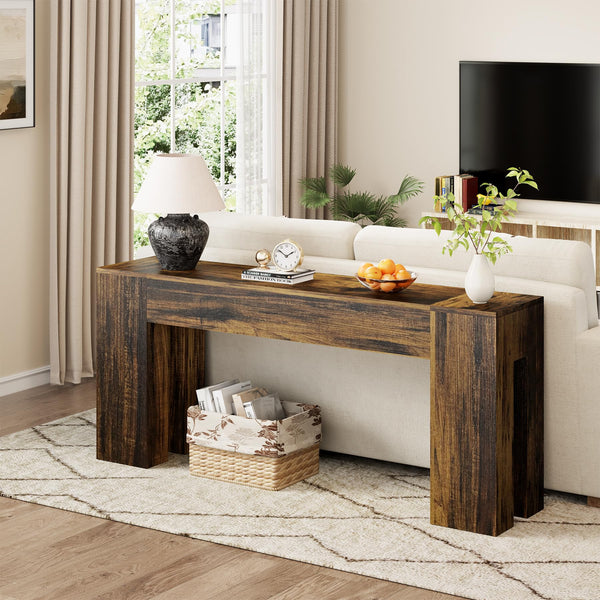 71-Inch Farmhouse Sofa Console Table – Rustic Brown