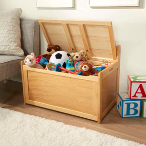 Wooden Toy Chest with Safety-Hinged Lid