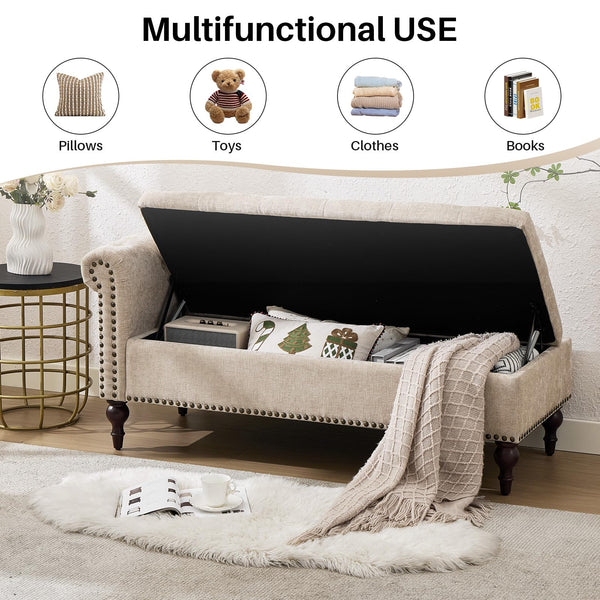 56.6" Wide Indoor Chaise Lounge with Storage & Left Armrest