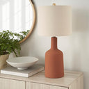 22" Terracotta Orange Ceramic Table Lamp with Oatmeal Linen Shade
