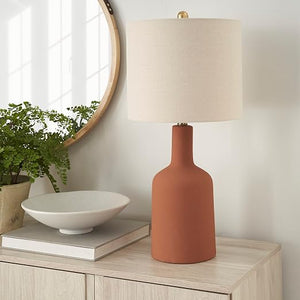 22" Terracotta Orange Ceramic Table Lamp with Oatmeal Linen Shade