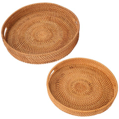Round Rattan Serving Tray with Handles