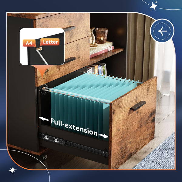 3-Drawer Mobile File Cabinet with Open Shelves