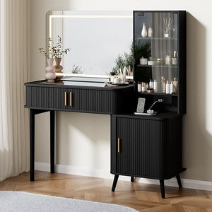51" Fluted Makeup Vanity Desk with Mirror & Lights