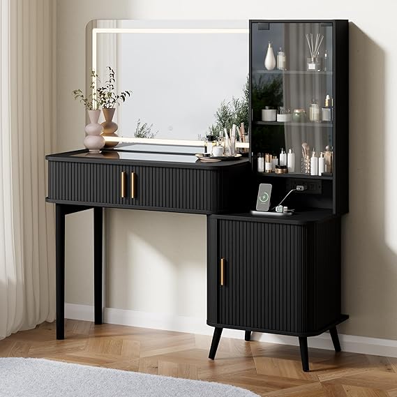 51" Fluted Makeup Vanity Desk with Mirror & Lights