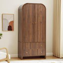 Arched Armoire Wardrobe Closet with Fluted Doors, Hanging Rod & 2 Drawers