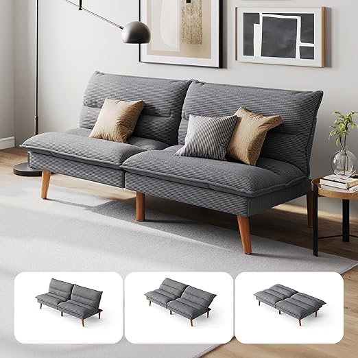 Convertible Corduroy Futon Sofa Bed with Adjustable Backrest