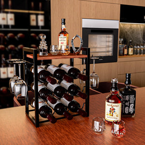 Countertop Wine Rack with Glass Holder and Wooden Tray