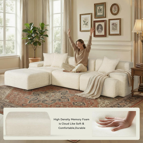 Modular Sectional Sofa with Ottoman – Chenille Cloud Couch